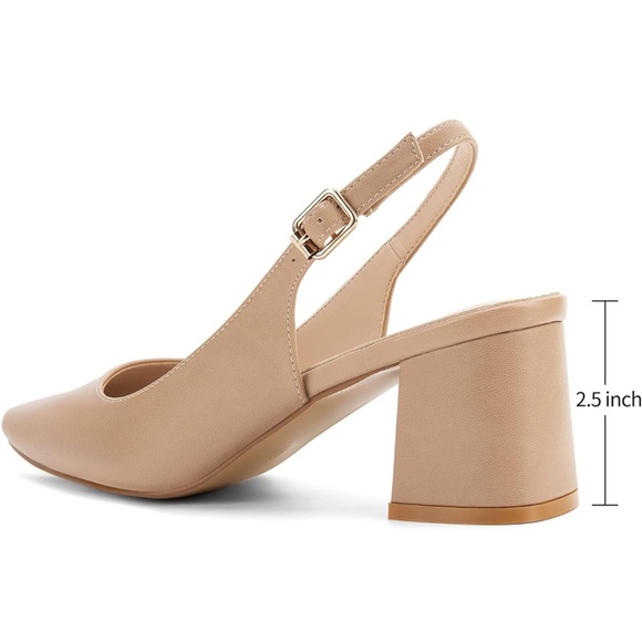 NWT Women's Slingback Block Heel Pointed Toe Dress Pumps Shoes Nude - Picture 3 of 7